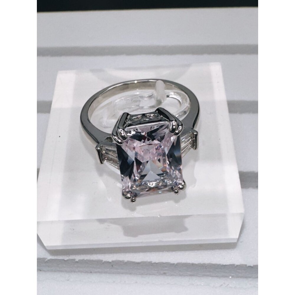 Silver Plated Cubic Zirconia Princess Cut Ring Size 8